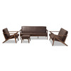 Baxton Studio Bianca Walnut Wood Brown Faux Leather Livingroom Sofa Set 140-7544-7545-7546-7547
